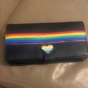NEW shag wear Black Wallet with Rainbow Stripe and Heart